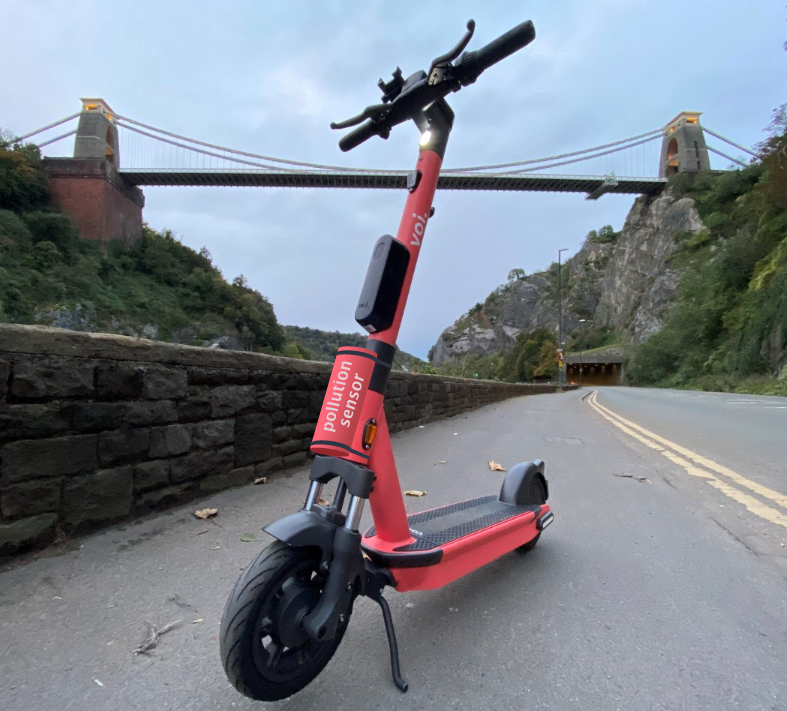 A mock-up of a scooter with pollution sensor attached